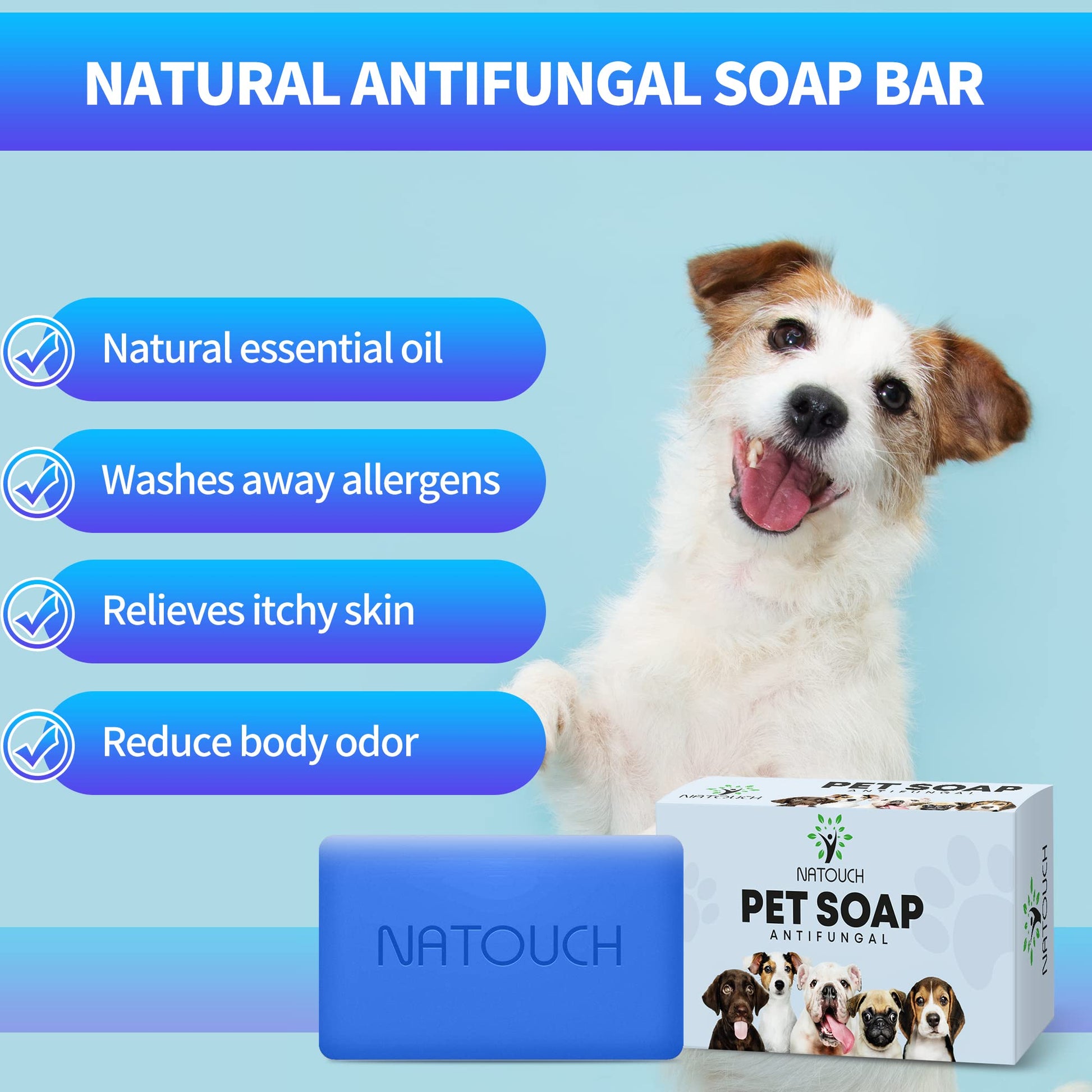 Natouch Antifungal Soap for Dog, Dog Shampoo for Allergies and Itching, Natural Soap Bar with Tea Tree Oil, and Lavender Oil, Helps with Infections & Fungus Irritation Itching - Natouch LLC