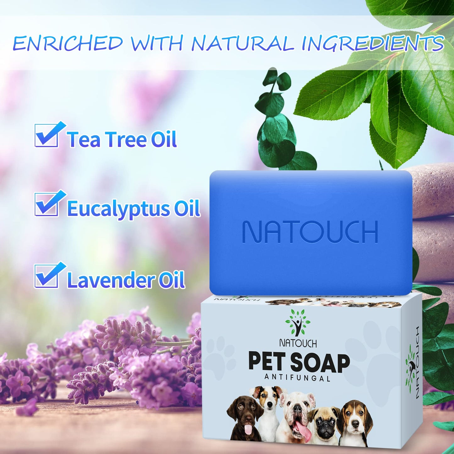 Natouch Antifungal Soap for Dog, Dog Shampoo for Allergies and Itching, Natural Soap Bar with Tea Tree Oil, and Lavender Oil, Helps with Infections & Fungus Irritation Itching - Natouch LLC